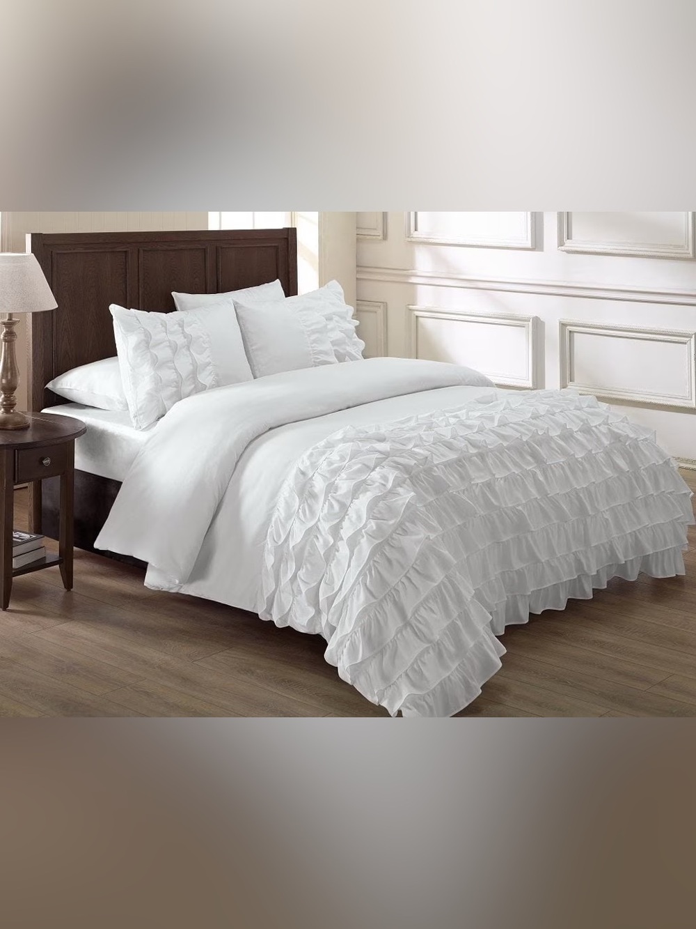 Ruffled White king Duvet Cover Set